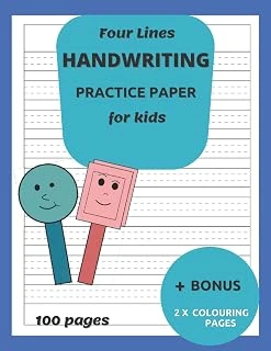 Four Lines Handwriting Practice Paper For Kids: Wide Lines And Dotted Centers - Learning To Write Letters And Numbers - Dotted Middle Lines For Young ... 3 Coloring Pages - (101 Page, 21.6X27.9Cm) ürün görseli 1
