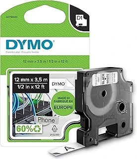 Dymo S0718040, Yüksek Esnek Naylon (12 Mm X 3,5 Mt), Siyah/Beyaz (16957) ürün görseli 1