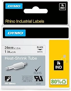 Dymo Rhino Industrial Daralan Kablo Etiketleri | 24 Mm X 1,5 M | Beyaz Zemin Üzerine Siyah Yazı | Kendinden Yapışkanlı ürün görseli 1