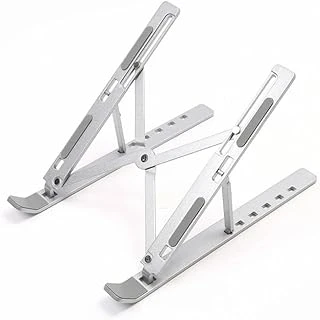 Mallart® Full Alüminyum Katlanabilir Laptop Standı - Taşınabilir Dizüstü Bilgisayar Yükseltici, 6 Kademeli Ergonomik Yükseklik Ayarlı Gümüş Notebook Tutucu ürün görseli 1