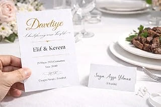 Boş Davetiye Yemek Kartı Seti | 300 Gr Yerli Bristol 1. Hamur Kalın Karton | 10X15 Cm Davetiye (50 Adet) + 5X8 Cm Yemek/İsim Kartı (50 Adet) | Düğün, Nişan, Organizasyon İçin. ürün görseli 1