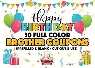 Happy Birthday Coupon Book For Brother (Prefilled & Blank): 30 Full Color Gift Coupons / Vouchers 10 Prefilled And 20 Blank, Fill In (Fillable) ... Great For Experience And Personalized Gifts! ürün görseli 1