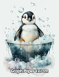 Watercolor Penguin Graph Paper 1X1 Cm: 1Cm Squared Grid Paper | Gift For People Who Love Birds, Marine Life Lovers | For Back To School, Office, Work | 8.5 X 11 Inches | 111 Pages | V2 ürün görseli 1