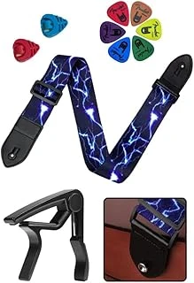 Sr-11Bl-Pak Desenli Gitar Omuz Askısı Metal Capo (2 Pena Kutusu 6 Pena) ürün görseli 1