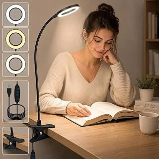Kyrotech Klipsli Led Kitap Okuma Lambası Usb Girişli Aydınlatma Esnek Kollu Metal Ders Çalışma Makyaj Yayın İçerik Üretim Işığı Göz Yormaz 3 Renk Modlu Sarı Beyaz Gün Işığ ürün görseli 1
