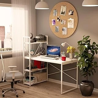 Clm108 Beyaz Metal Ki̇taplikli Çalişma Masasi ürün görseli 1
