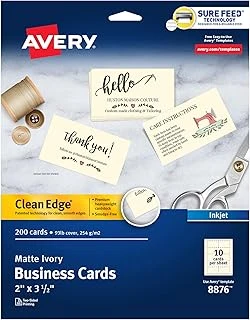 Avery Basılabilir Kartvizitler, Mürekkep Püskürtmeli Yazıcı, 200 Kart, 2 X 3,5, Temiz Kenar, Ağır, Fildişi Rengi (8876) ürün görseli 1