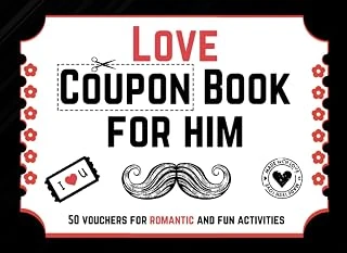Love Coupon Book For Him: 50 Romantic & Fun Vouchers For Couples - 40 Prefilled And 10 Blank Vouchers To Fill With Rewards - Personalized Fathers Day, ... Boyfriend - Cute Alternative Greeting Card. ürün görseli 1