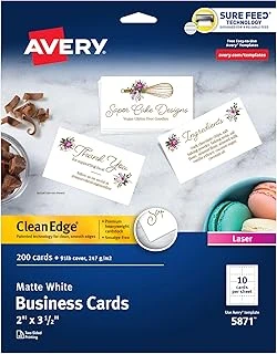 Avery Clean Edge Yazdırılabilir Kartvizitler, Emin Besleme Teknolojisi, 2" X 3.5", Beyaz, Yazıcılar Için 200 Boş Kart (5871) ürün görseli 1