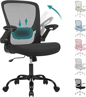 Songmics Ofis Koltuğu, Masa Sandalyesi, File Kaplamalı Döner Sandalye, Ergonomik, Yastıklı Bel Desteği, Sallanma Fonksiyonu, 53 Cm Koltuk, Katlanır Kolçaklar, Siyah Obn37Bk ürün görseli 1