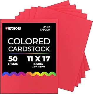 Hygloss Kırmızı Parlak Renkli Kart Stoğu - 11X17-İnç, 50 Yaprak, 65 Lb/176 Gsm, Solmaya Dayanıklı, Asitsiz Renkli Kart Kağıdı ürün görseli 1
