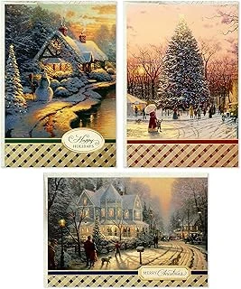 Hallmark Thomas Kinkade Noel Kartı Çeşitleri, Karlı Sahneler (3 Tasarım, Zarflı 24 Kart) ürün görseli 1