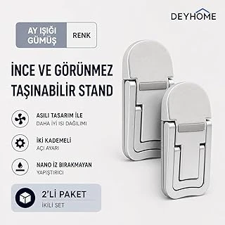 Taşınabilir Laptop Standı, Gümüş, Nano Yapışkanlı, Isı Dağıtıcı, 2 Kademeli Açı Ayarlı, 2'Li Set ürün görseli 1