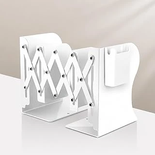 Ayarlanabilir Teleskopik Metal Kitap Tutucu, Masaüstü Kitap Desteği Raf Düzenleyici Stand, 9-42 Cm Genişleyebilir, Mıknatıslı Kalemlik Hediyeli (Beyaz) ürün görseli 1