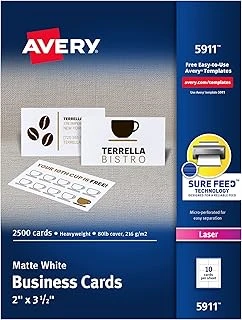 Avery Laser Kartvizitler, 2 X 3.5-Inç, Beyaz, Box 2500 Kart (5911) ürün görseli 1