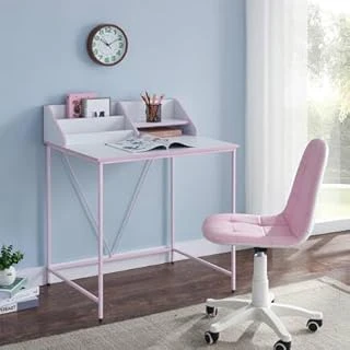 Metal Ayaklı Bölmeli Çalışma Masası-Pembe/Beyaz 90X75X50 Cm ürün görseli 1