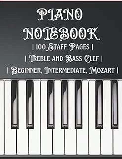 Piano Notebook Beginner, Intermediate, Mozart!: 100 Staff Pages | Treble And Bass Clef | ürün görseli 1