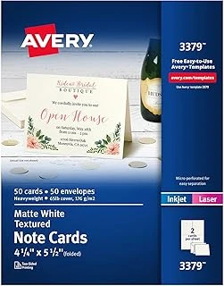 Avery Yazdırılabilir Not Kartları, Mürekkep Püskürtmeli Yazıcılar, 50 Kart Zarf, 4,25 X 5,5, Ağır, Dokulu (3379) Doğum Günü Için ürün görseli 1