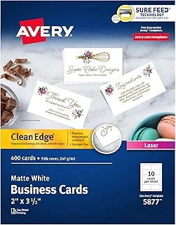 Avery Clean Edge Yazdırılabilir Kartvizitler, Emin Besleme Teknolojisi, 2" X 3.5", Beyaz, Yazıcılar Için 400 Boş Kart (5877) ürün görseli 1