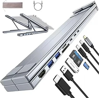 Coverzone 8In1 Usb-C Laptop Taşınabilir Folding Notebook Stand, Entegre Çoklu Port Hub, Hdmi 4K, Usb 3.0, Pd 100W Şarj Destekli Ayarlanabilir 11 Inç 17 İnç Dizüstü Bilgisayar Stant 480Gr | Ls81 ürün görseli 1