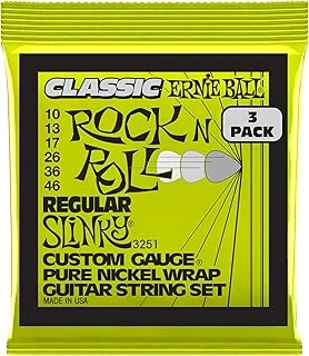 Ernie Ballu Düzenli Slinky Klasik Rock And Roll Elektro Gitar Dizeleri Saf Nikel Yara 3 Paket Ölçer 10-46 ürün görseli 1