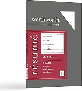 Southworth%100 Pamuk Özgeçmiş Kağıdı, 8.5" X 11", 25 Lb/90 Gsm, Dokuma Kaplama, Beyaz, 100 Yaprak - Ambalaj Değişebilir (R14Cf) (Sour14Cf) (Sour14Cf) ürün görseli 1