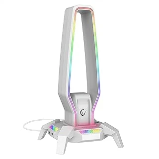 Rm-H27 Igris Type-C Rgb Beyaz Kulaklık Standı, 3 Usb 2.0 Portlu, 3.5 Mm Ses Girişli Kulaklık Askısı ürün görseli 1