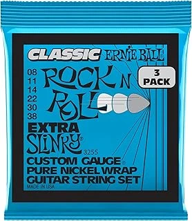 Ernie Ball Ekstra Slinky Klasik Rock And Roll Elektro Gitar Dizeleri Saf Nikel Yara 3'Lü Paket Ölçer 8-38 ürün görseli 1