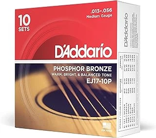 D'Addario Çelik Teller Western Gitar, Yüksek Kalitede Tel Markaları | Ej17-10P | Fosfor Bronz | Orta (13-56) | 10'Lu Paket ürün görseli 1