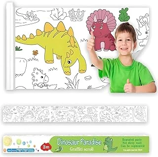Aputue Çocukların Çizim Rulosu, 300X38Cm Dev Boyama Kağıdı Rulosu, Kendinden Yapışkanlı Iz Bırakmayan Tasarım, Eğitici Dinozor Desenli Rulo Kağıt, Çocuklar Için Eğlenceli Sanat Aktivitesi ürün görseli 1