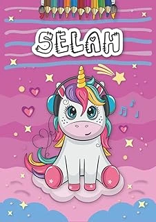 Selah: Personalized Coloring Book For Selah | Theme: Unicorn | Birthday Gift For Girl, Daughter ... | Ages: 4-8 | 25 Unicorn Designs With Name Selah, Large Size A4 (Ca. 8.5 X 11 Inches) ürün görseli 1