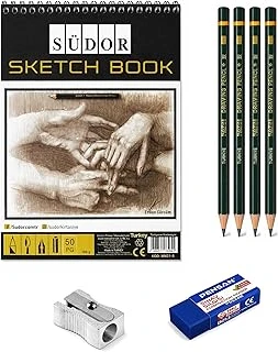 Eskiz Set A5 50 Yaprak Eskiz Defteri İz Bırakmayan Sınav Silgisi Kalemtıraş 4 Adet Dereceli Kalem Sanatsal Çizim Eskiz Seti Karakalem Teknik Çizim Çocuk Çizim Seti ürün görseli 1