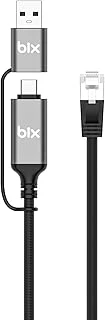 Bix C6Ac15 2In1 Usb-A & Type-C To Rj45 1000Mbps Gigabit Ethernet Dönüştürücü Cat6 Kablo 1.5 Metre Thunderbolt 3/4/5, Mac/Windows/Ipad/Android Uyumlu ürün görseli 1