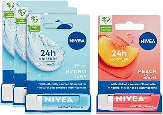 Şeftali Dudak Bakım Kremi (4,8 G), 24 Saat Nem, Doğal Yağlar, Şeftali Kokusu + Hydro Care Dudak Bakım Kremi, Aloe Vera, Saf Su Doğal Yağlar, Spf 15, Gün Boyu Dudak Bakımı (4,8G) X3 ürün görseli 1
