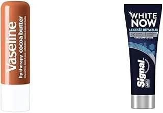 Vaseline Lip Therapy Dudak Bakım Kremi Cocoa Butter 4.8 Gr + Signal White Now Macunu Lekesiz Beyazlık Etkili Giderme 75 Ml ürün görseli 1