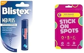 Blistex Medplus Stick Kuru Çatlamış Dudaklara Onarıcı Ferahlatıcı Dudak Bakım Kremi Spf 15 & Stick On Spots Sos Band - 15 Adet Sivilce/Akne Patch ürün görseli 1
