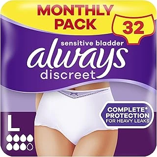 Always Discreet Inkontinans Pantolon Beden L (32 Külot) Aylık Paket, Plus, Gizli Koruma Yüksek Gücü, Koku Nötralize Edici, 4 X 8 Adet ürün görseli 1