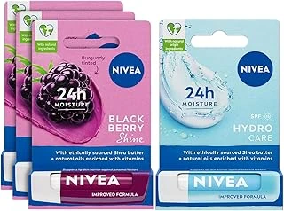 Böğürtlen Dudak Bakım Kremi,24 Saat Nem,Hafif Bordo Işıltı,Gün Boyu Dudak Bakımı, Böğürtlen Kokusu, 4.8 Gr X3 + Hydro Care Dudak Bakım Kremi,24 Saat Nem,Spf 15,Gün Boyu Dudak Bakımı (4,8G ürün görseli 1