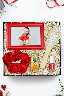 Kırmızı Çerçeve & Pastel Oje & Ahşap Tarak & Mini Kolonya & Saten Toka Hediye Seti ürün görseli 1