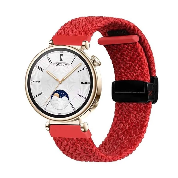 Sneezy Huawei Watch GT4 41mm İle Uyumlu 18mm FiberLink Manyetik Tokalı Örgü Kordon  Kırmızı ürün görseli 1