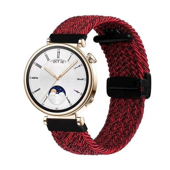 Sneezy Huawei Watch GT4 41mm İle Uyumlu 18mm FiberLink Manyetik Tokalı Örgü Kordon  Kırmızı Koyu ürün görseli 1