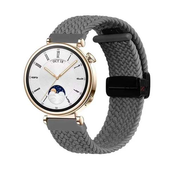 Sneezy Huawei Watch GT4 41mm İle Uyumlu 18mm FiberLink Manyetik Tokalı Örgü Kordon  Koyu Gri ürün görseli 1