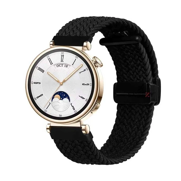 Sneezy Huawei Watch GT4 41mm İle Uyumlu 18mm FiberLink Manyetik Tokalı Örgü Kordon  Siyah ürün görseli 1