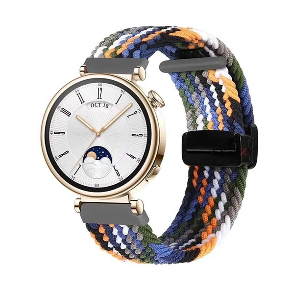 Sneezy Huawei Watch GT4 41mm İle Uyumlu 18mm FiberLink Manyetik Tokalı Örgü Kordon  Siyah - Turuncu ürün görseli 1