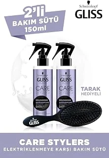 Schwarzkopf Gliss Care Stylers Elektriklenmeye Karşı Bakım Sütü, 2X150Ml, Saç Fırçası Hediyeli Set ürün görseli 1