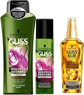 Gliss Bio-Tech Restore Saç Bakım Seti, Şampuan 525 Ml, Sıvı 200 Ml, 75 Ml ürün görseli 1