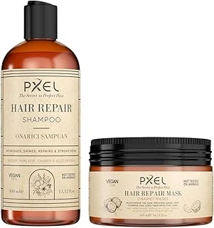 Pxel Saç Onarıcı Şampuan & Maske Seti | Kuru Yıpranmış Saçlar İçin Nemlendirici, Onarıcı, Besleyici Bakım | Argan Yağı Bitkisel İçerikli | 400Ml + 300Ml ürün görseli 1