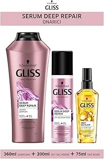 Gliss Deep Repair Onarıcı Şampuan 360 Ml, Sıvı Saç Kremi 200 Ml, Oil Elixir İksiri 75 Ml Saç Bakım Seti ürün görseli 1