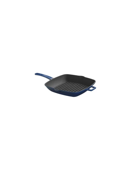 Lava Döküm Kare Izgara Tava Döküm Demir Metal Saplı 26x26 Mavi ürün görseli 1