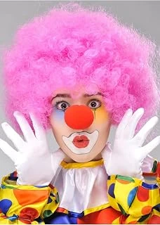 Pembe Renk Kıvırcık Afro Bonus Peruk Takma Saç Kırmızı Burun Seti ürün görseli 1